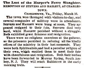 "The Last of the Harper's Ferry Slaughter," New York Times, March 17, 1860 
