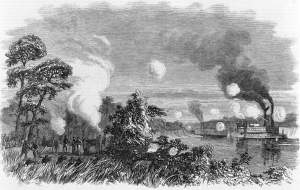 Destruction of the U.S. transport John Warner by confederate batteries on Red River, May 4, 1864