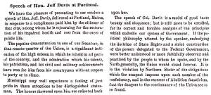 "Speech of Hon. Jeff Davis at Portland," (Jackson) Mississippian, July 27, 1858