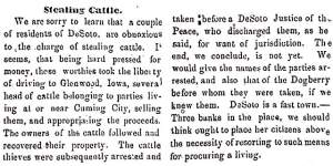 "Stealing Cattle," Omaha (NE) Nebraskian, June 16, 1858 