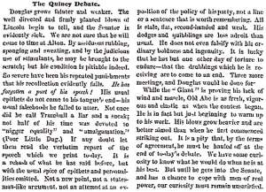 "The Quincy Debate," Chicago (IL) Press and Tribune, October 15, 1858