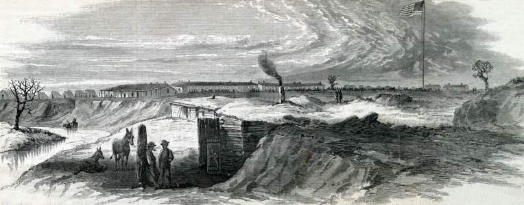 Fort Larned, Kansas, May 1867, artist's impression.