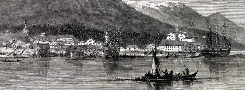Sitka, Alaska, 1867, artist's impression, detail.