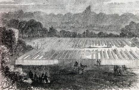 National Cemetery, Seven Pines Battlefield, Sandston, Virginia, October 1866, artist's impression.