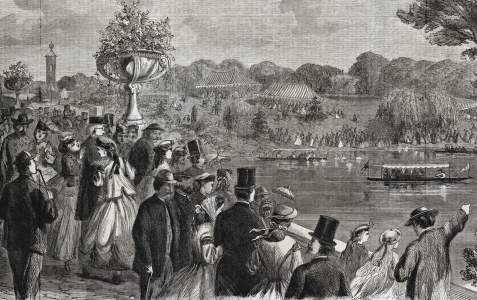 "Music on the Lake," Central Park, New York City, October 1865, artist's impression, detail