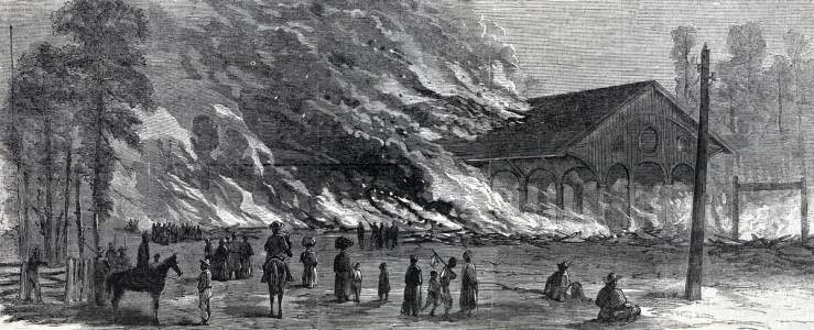 Destruction of railroad depot at Millen Junction, Georgia, December 3, 1864, artist's impression