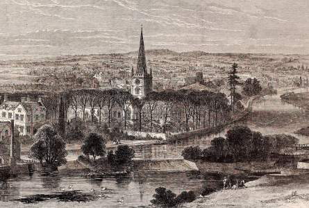 Stratford-upon-Avon, England, Spring 1864, British artist's impression, detail