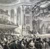 President Johnson and his party enjoy a concert at the Cosby Opera House, Chicago, Illinois, September 6, 1866, artist's impression.