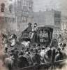 Arrival of Jefferson Davis in Richmond, Virginia for trial, May 11, 1867, artist's impression, zoomable image.