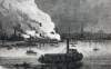 Destruction by fire of the ferry "Idaho" in New York's East River, November 26, 1866, artist's impression.