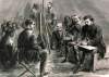 Meeting between General W.S. Hancock and Satanta and other Kiowa tribal leaders, Fort Dodge, Kansas, April 1867, artist's impression, zoomable image.