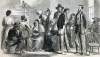 Alabama citizens receiving U.S. Government rations, summer 1866, artist's impression.