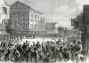 African-American crowds clash with police in Richmond, Virginia rioting, May 11, 1867, artist's impression. 