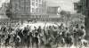 African-American crowds clash with police in Richmond, Virginia rioting, May 11, 1867, artist's impression, detail. 