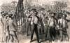 Controversial parade of Charleston Firemen, Charleston, South Carolina, April 27, 1867, artist's impression, detail.