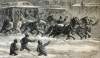 New York City street railways fighting the effects of the heavy snowstorm, January 17,1867, artist's impression, detail.