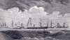U.S. Navy flagship signals "Prepare for Action" in Charleston Harbor, South Carolina, August 1863, artist's impression