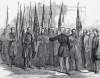 General Custer presents Confederate flags at War Department, October 28, 1864, artist's impression, zoomable image