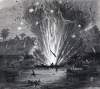 Explosion at the Union Army's supply depot at City Point, Virginia, August 9, 1864, artist's impression, zoomable image