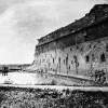 Fort Pulaski, Cockspur Island, Georgia, circa 1863, front wall showing bombardment damage