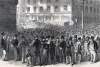 Rush for Treasury Gold Certificates, Exchange Place, New York City, April 1864, artist's impression, zoomable image