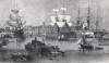 Hamburg-American and North German Lloyd docks, Hoboken, New Jersey, September, 1865, artist's impression, detail