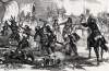 Native American attack on Western immigrant wagon train, August 1864, artist's impression, detail