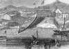 Launch of the U.S.S. Camanche, San Francisco, California, November 14, 1864, artist's impression, detail