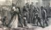 African-American Infantry mustering out, Little Rock, Arkansas, April, 1866, artist's impression, detail