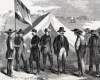 Loyal Dunkard pacifists receiving passes to go North, Harrisonburg, Virginia, October 2, 1864, artist's impression, detail