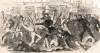 New York Police charge Draft Rioters in front of the Tribune newspaper's offices, July 1863, artist's impression, zoomable image