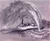 Explosion of a river mine under the U.S.S. Commodore Barney, August 4, 1863, artist's impression, zoomable image